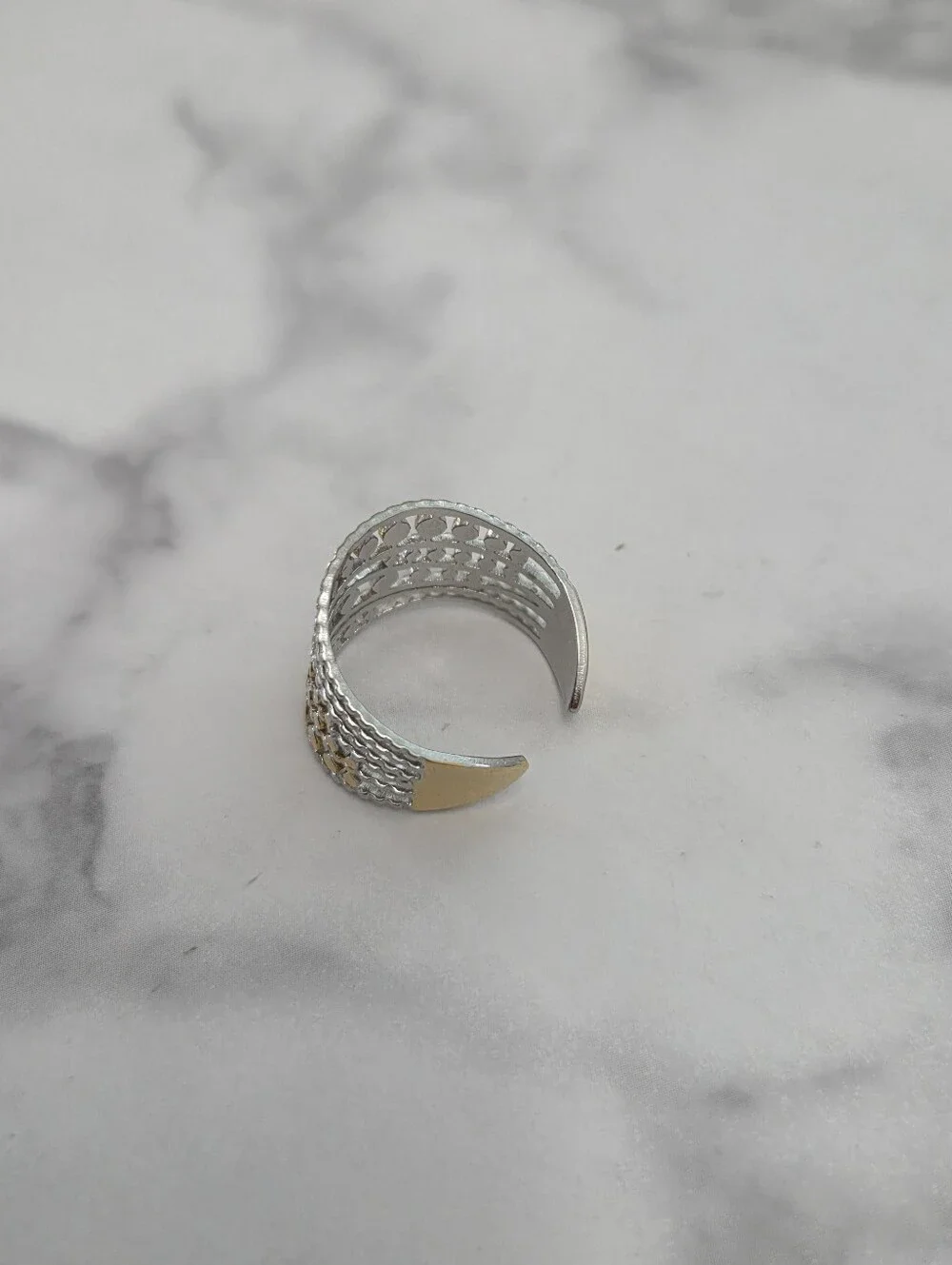 Two Tone Silver Gold Statement Ring Layered Band Adjustable Size